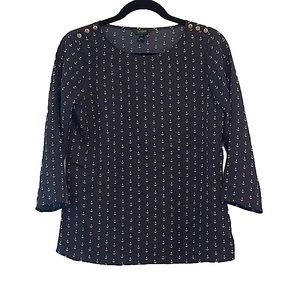 J. Crew Navy and White Anchor Blouse